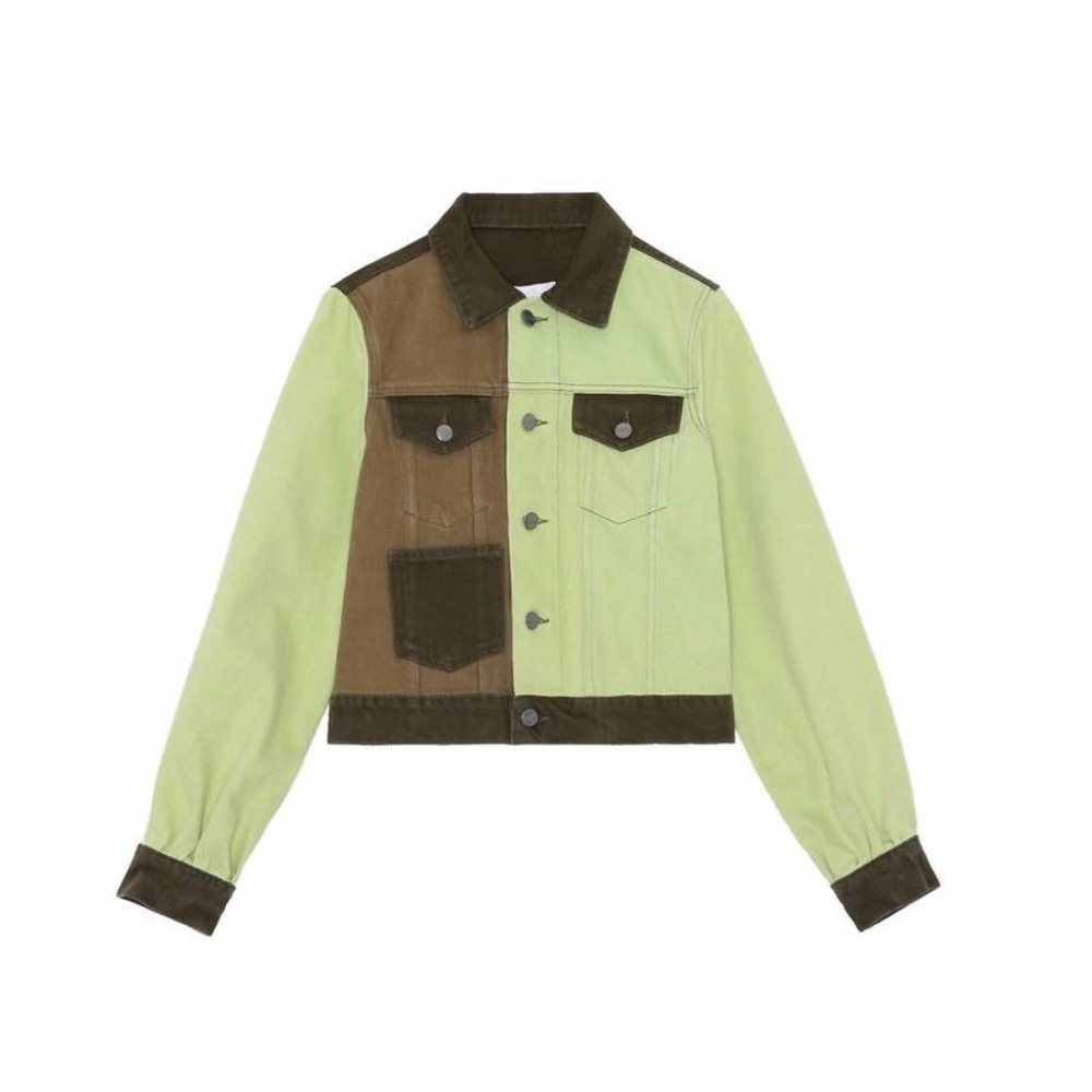 Ganni color-block Denim Jacket in Forest Night